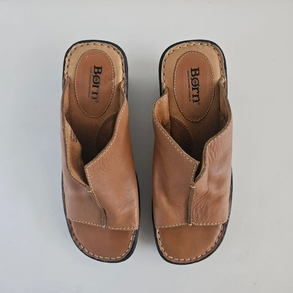 Born Wedge Heel Sandal Women's 7 Brown Leather Slip-On Platforms Boho